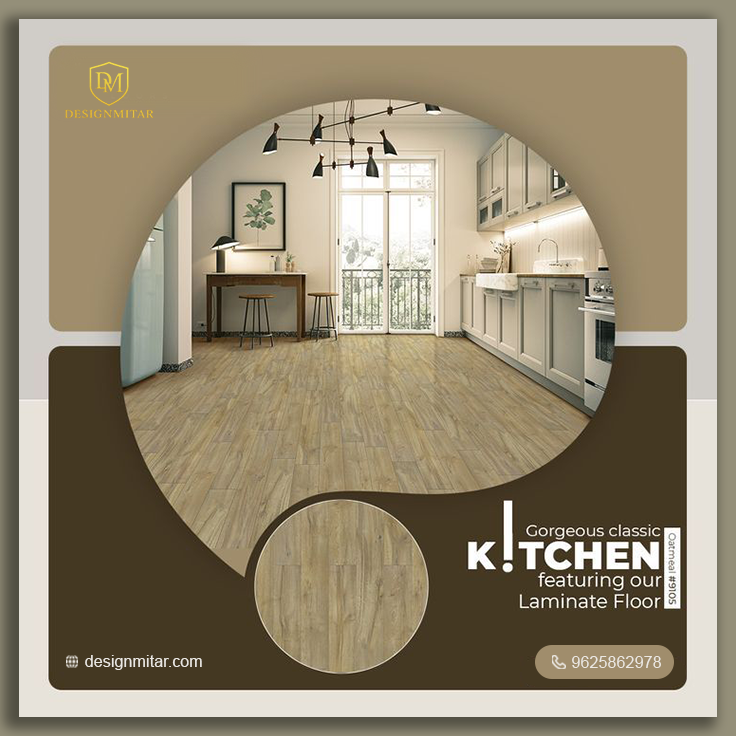 Modern kitchen with laminate flooring
